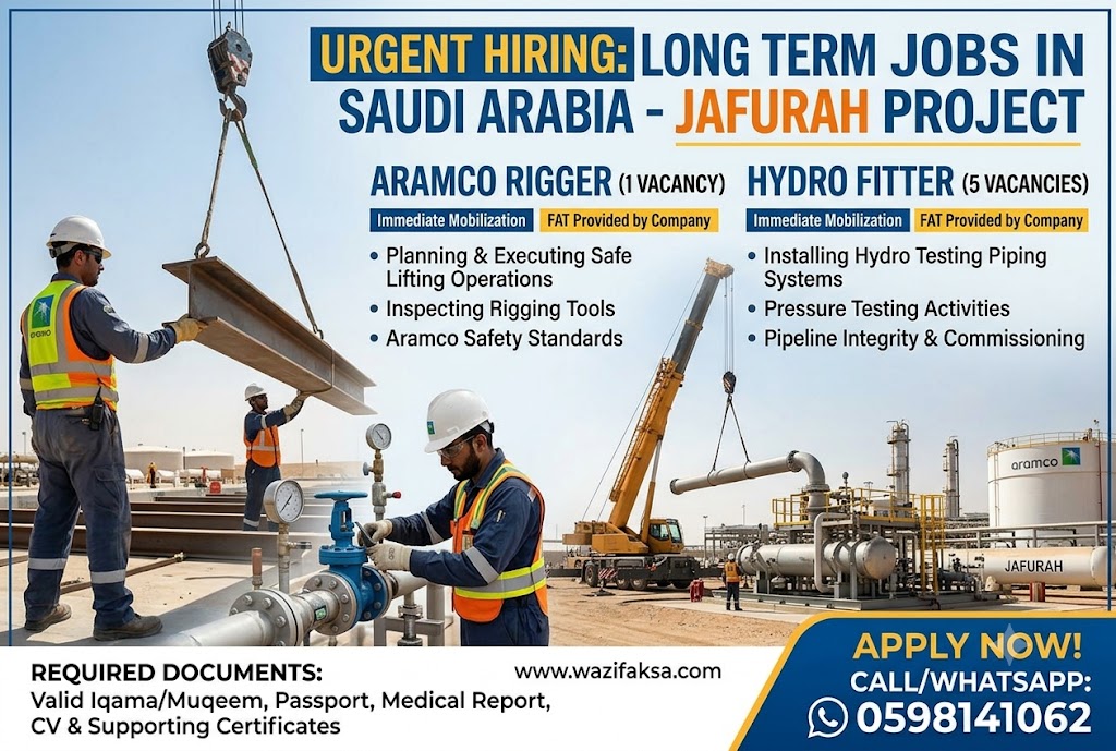 Aramco Rigger and Hydro Fitter Jobs in Saudi Arabia | Long Term Jobs