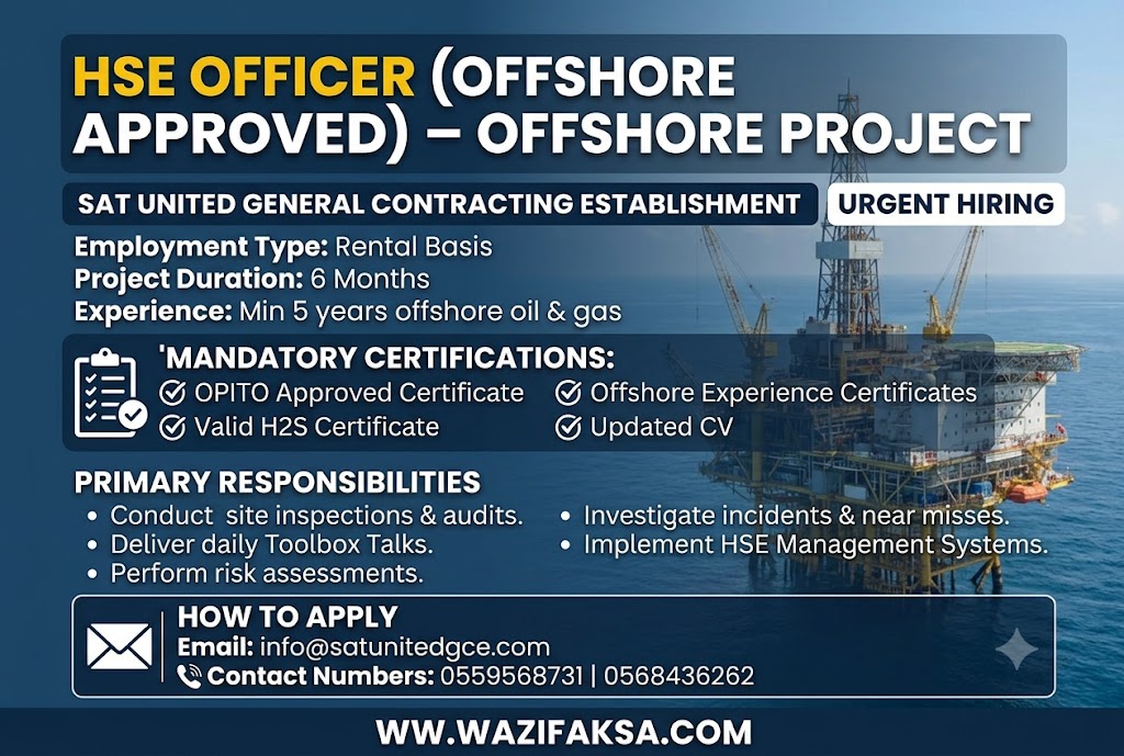 HSE Officer (Offshore Approved) – Offshore Project
