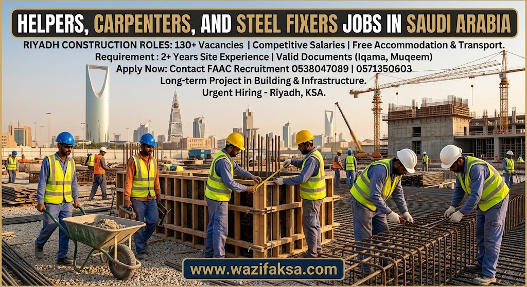 Helpers, Carpenters, and Steel Fixers Jobs In Saudi Arabia